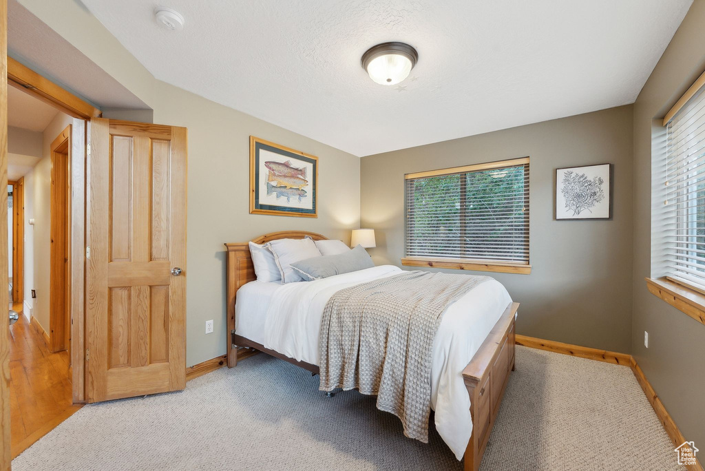 Bedroom with baseboards and carpet flooring
