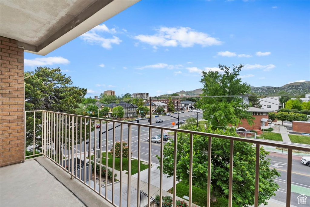 Balcony with a mountain view