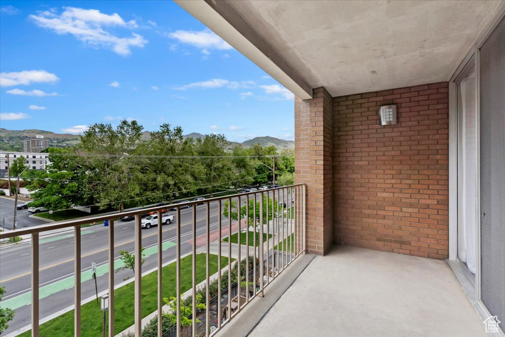Balcony with a mountain view
