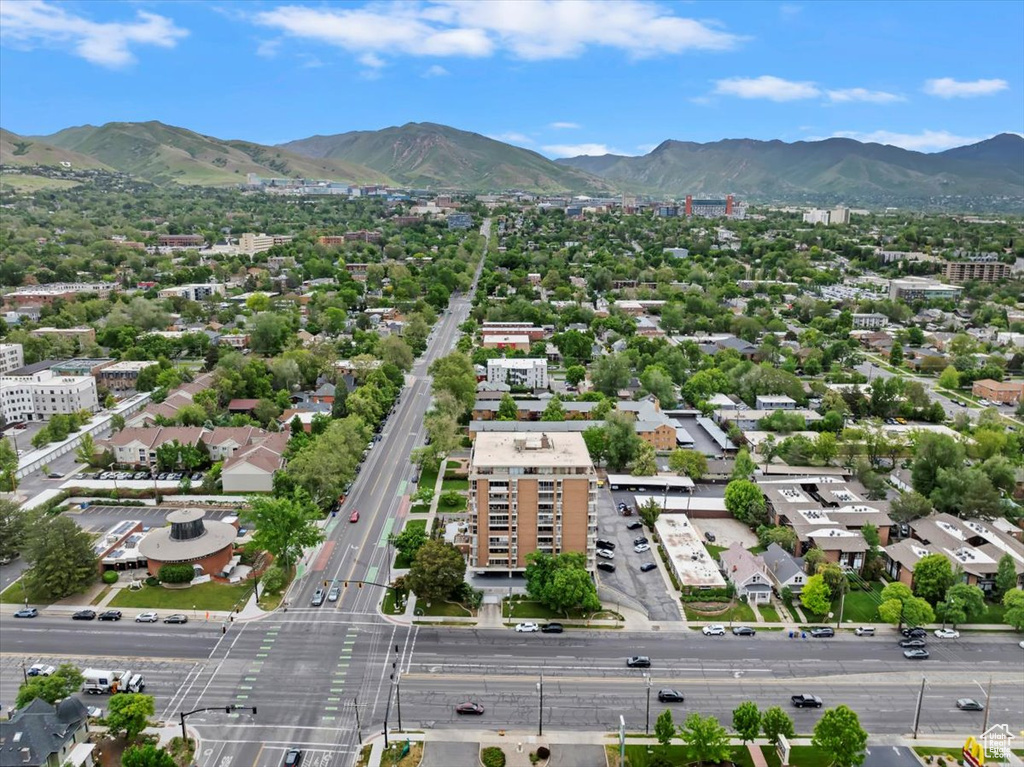 Drone / aerial view of a mountainous background