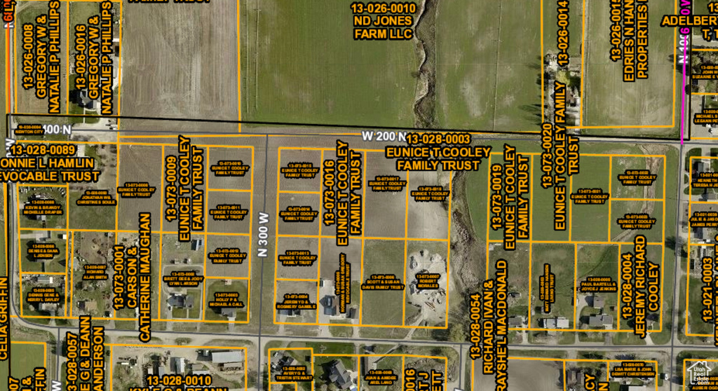 Aerial view of property's location with property parcel outlined