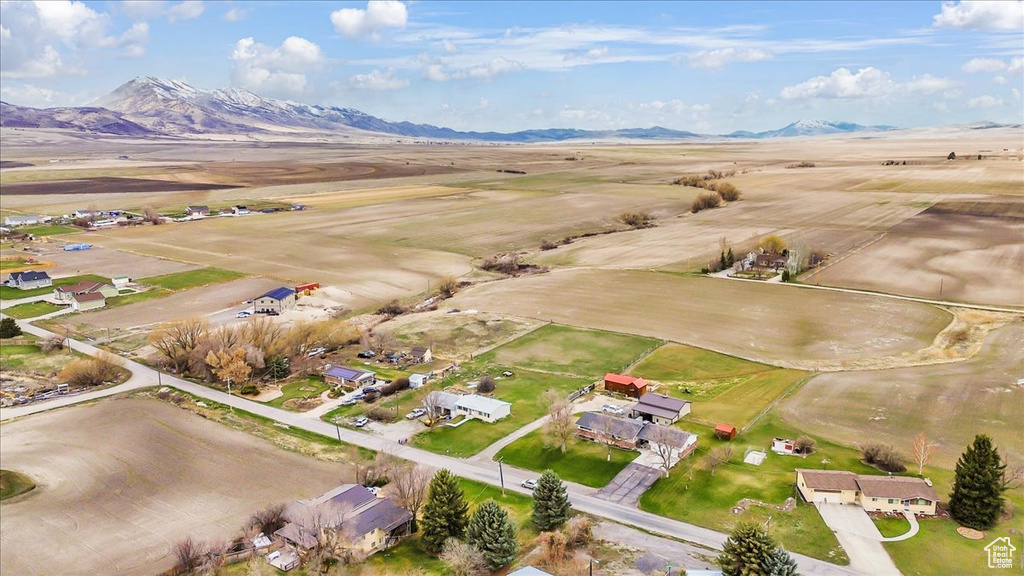 Aerial overview of property\'s location with a mountainous background
