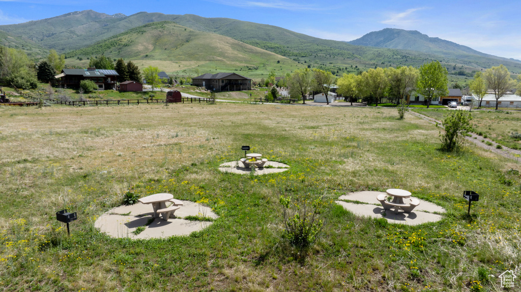 View of mountain background featuring rural landscape