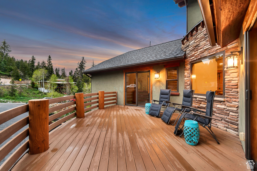 View of deck at dusk