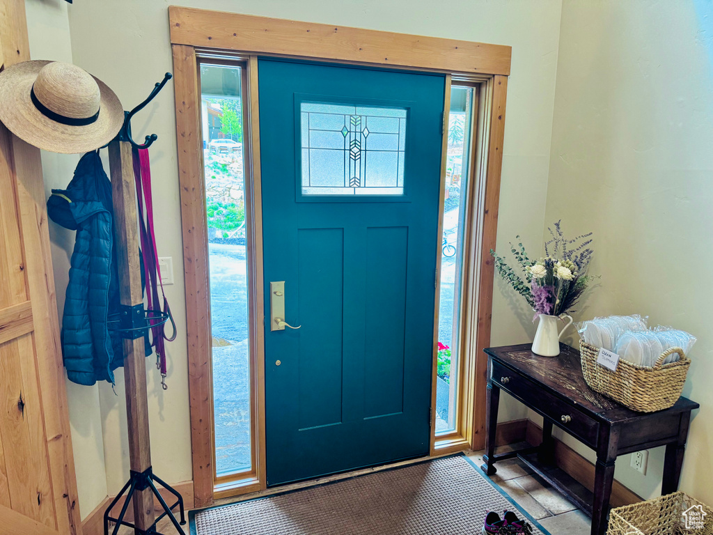 Entrance foyer with healthy amount of natural light and tile patterned floors