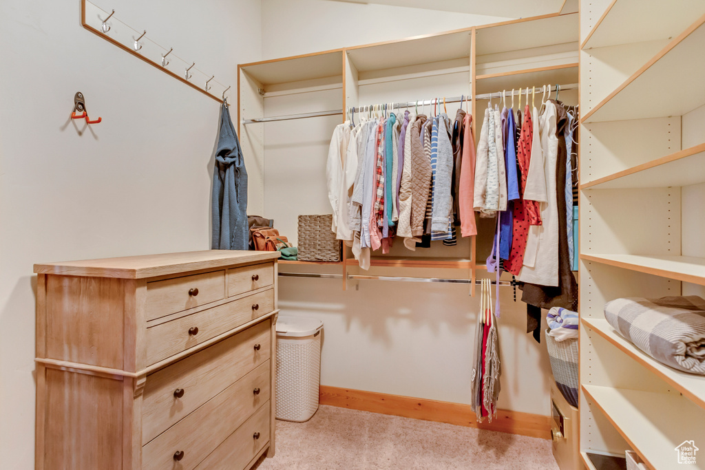 Walk in closet with carpet flooring