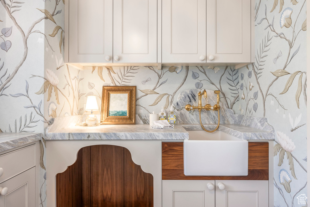 Detailed view of decorative backsplash and a sink