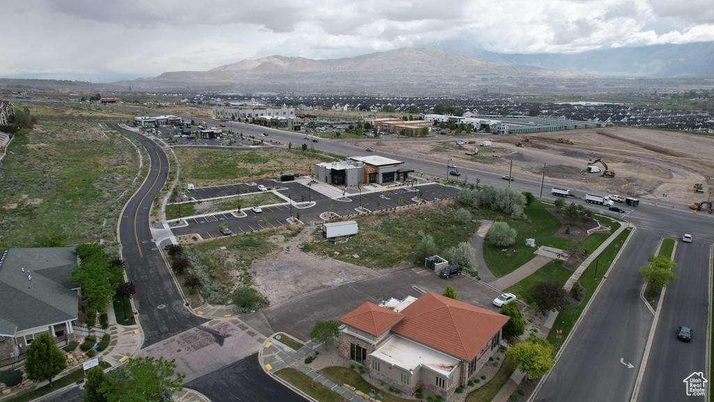Aerial view of a mountain backdrop
