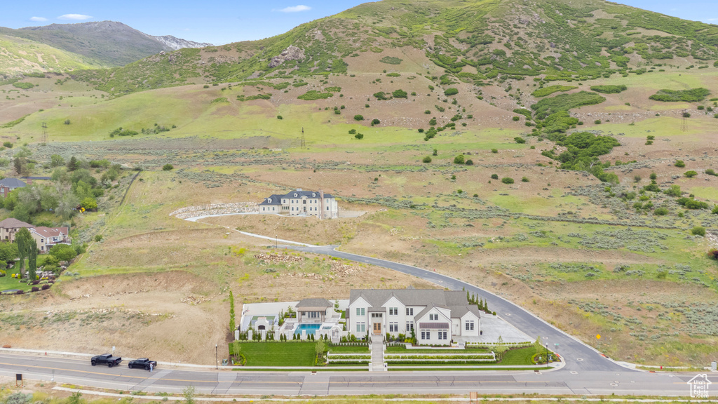 Aerial view of a mountain backdrop