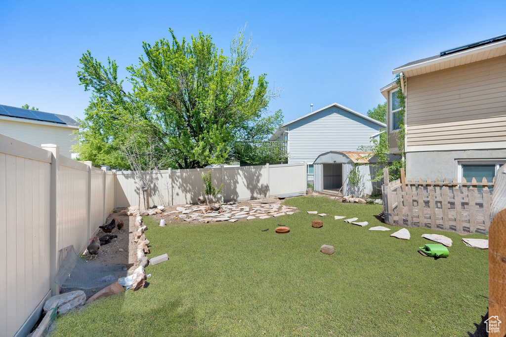 View of yard with a shed and an outbuilding