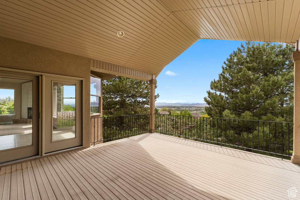 Wooden deck with a mountain view