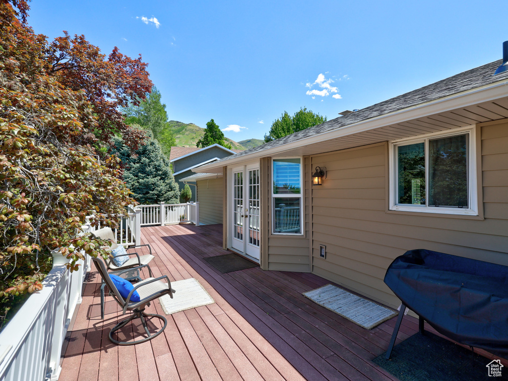 Wooden terrace with french doors