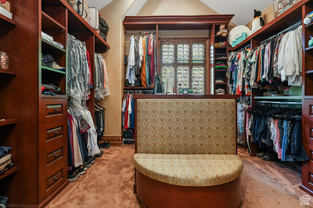 Spacious closet featuring carpet flooring