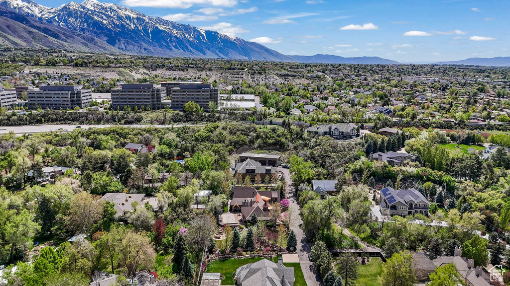 Drone / aerial view of a mountainous background