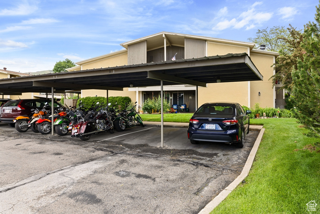 View of covered parking lot