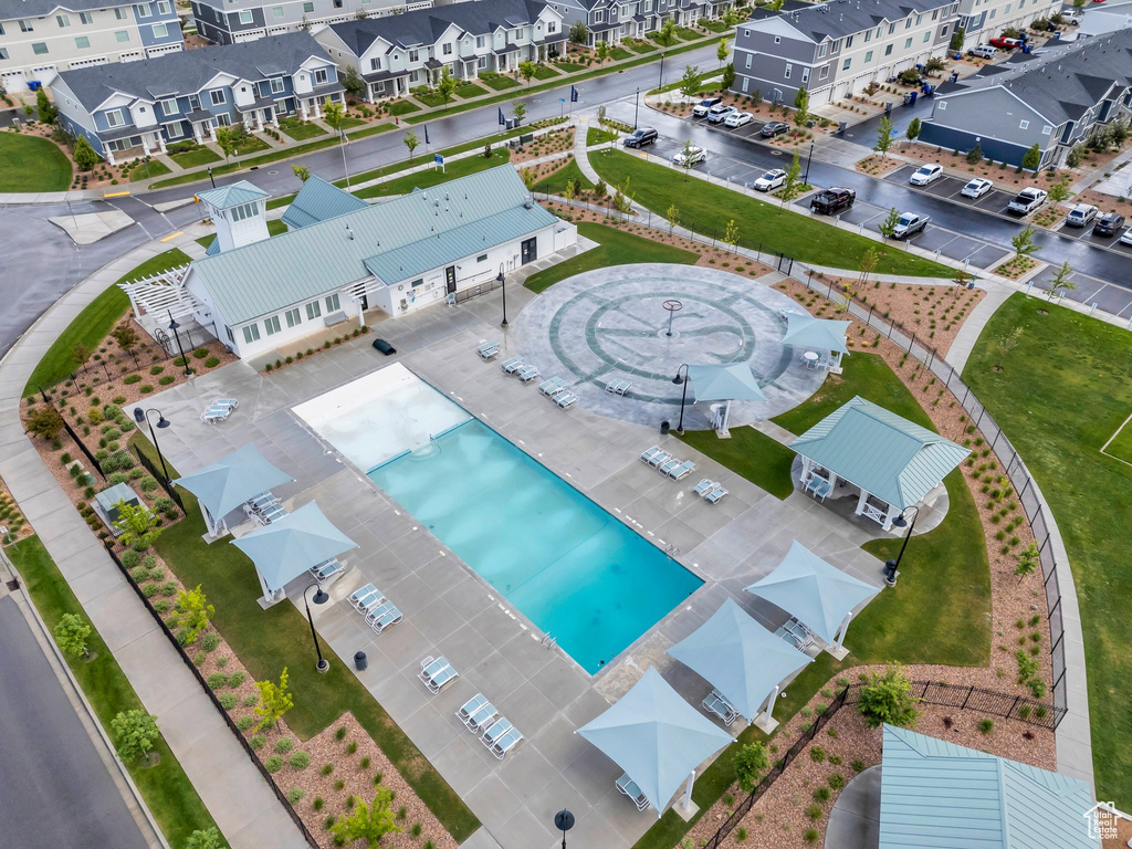 Aerial view of a pool
