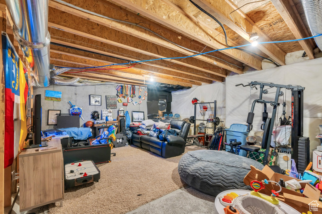 Unfinished below grade area with carpet