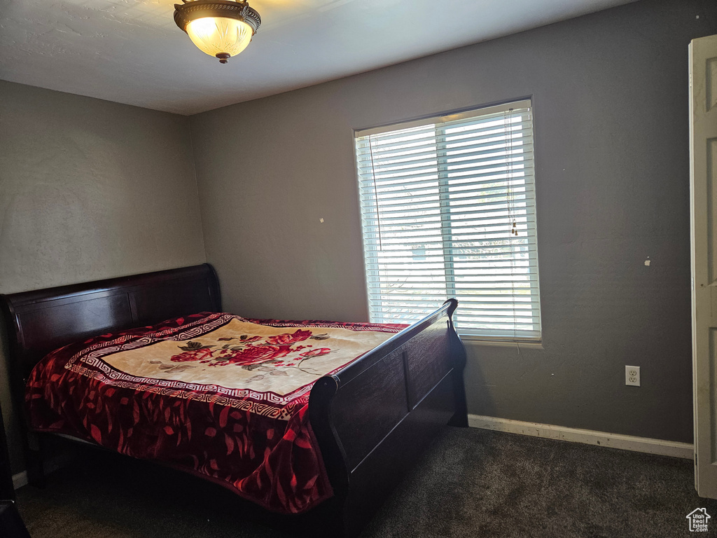 Carpeted bedroom featuring multiple windows and baseboards