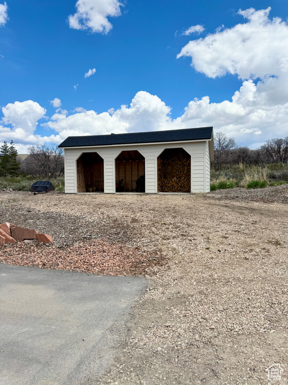 View of detached garage