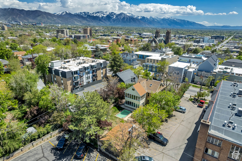 Aerial view of a mountain backdrop