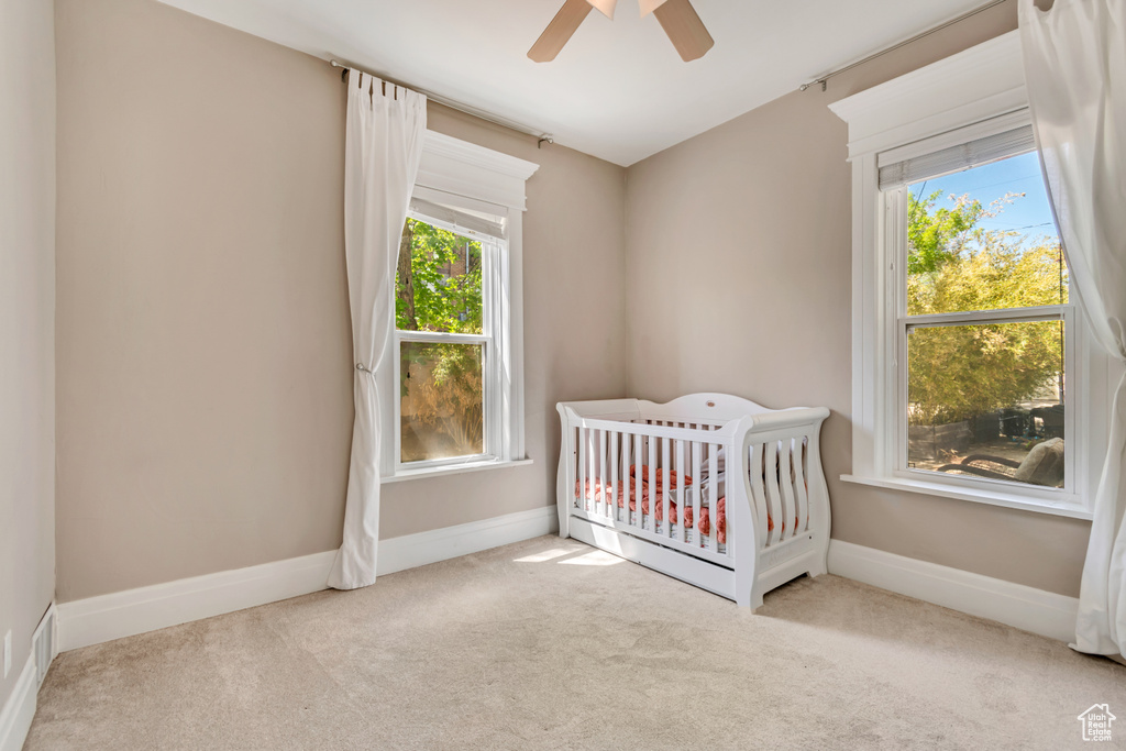 Bedroom featuring multiple windows, carpet, and baseboards