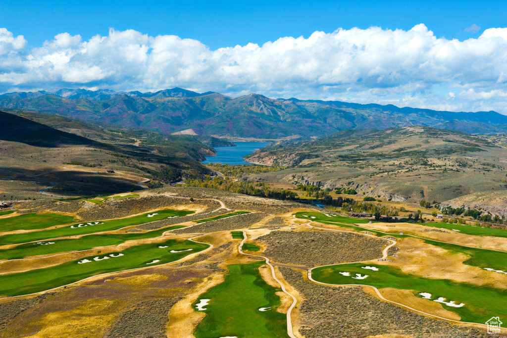 Bird's eye view of a water and mountain view