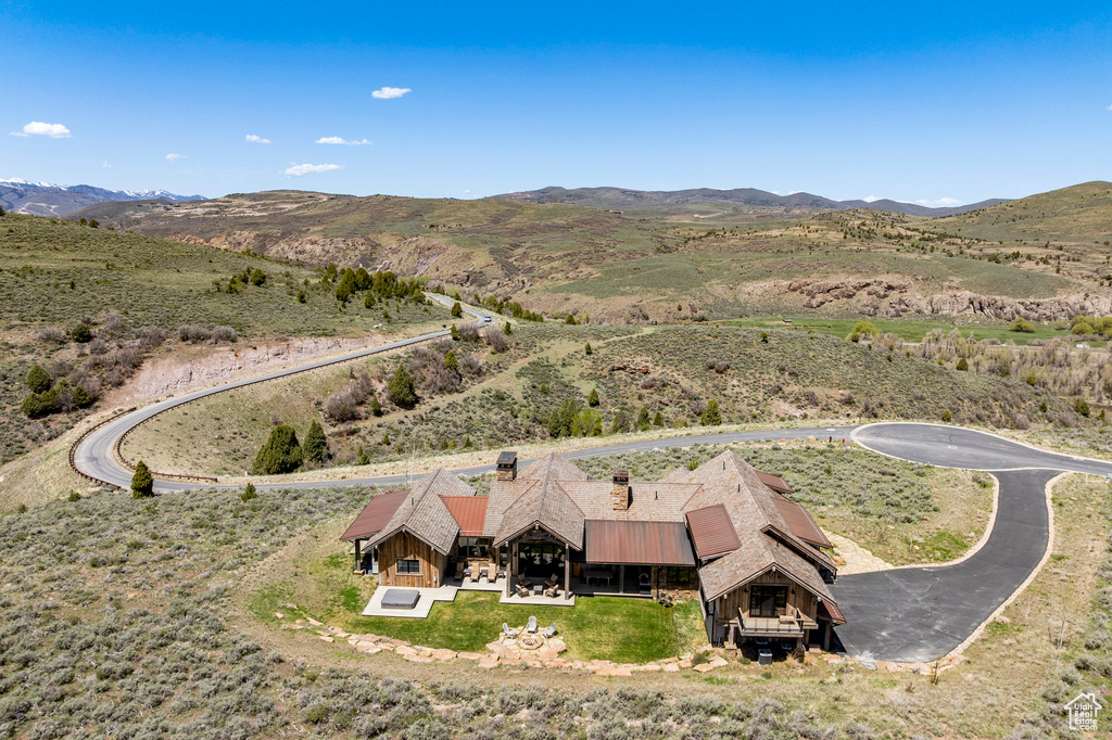 View from above of property with mountains