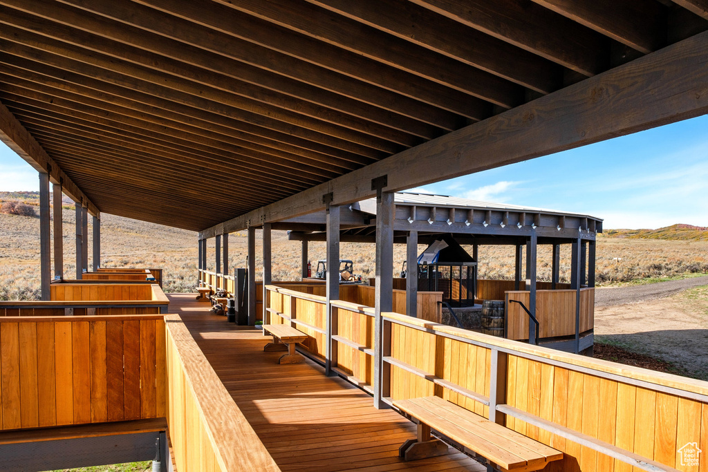 Wooden deck with a mountain view