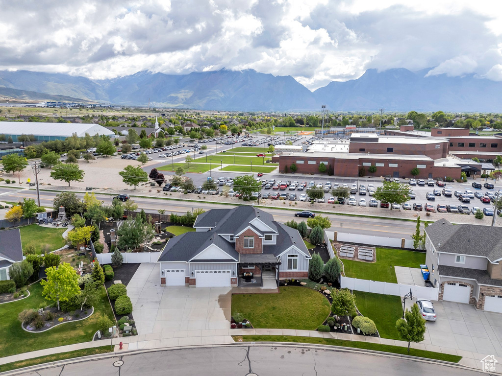 Aerial view of a mountain backdrop