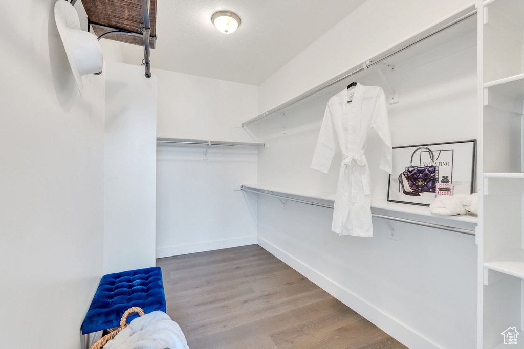 Walk in closet featuring wood finished floors