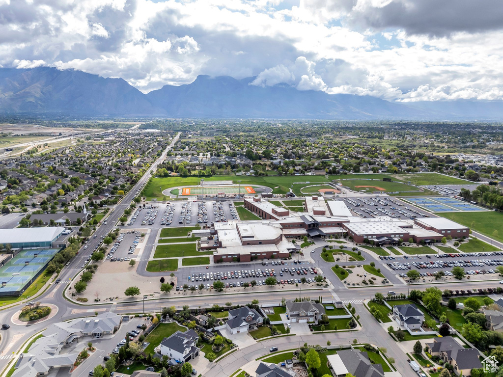 Drone / aerial view of a mountainous background