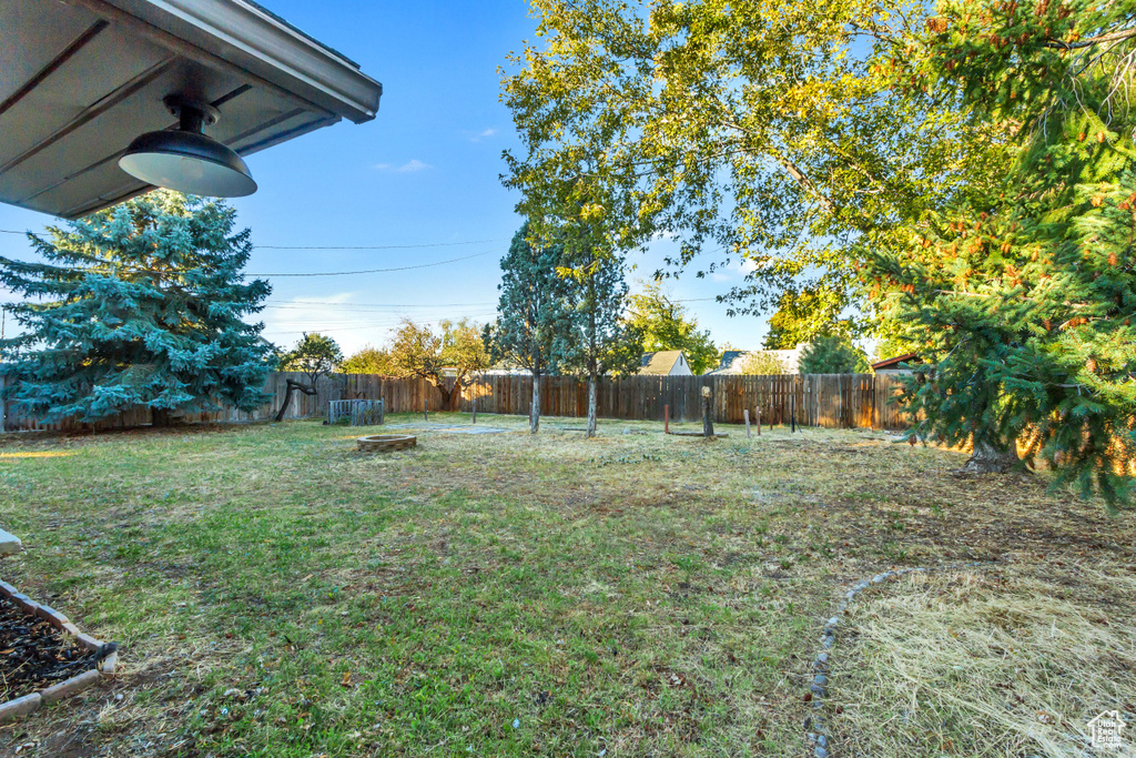 View of yard with a ceiling fan
