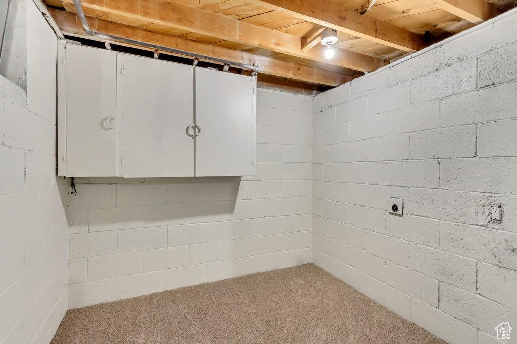 Unfinished below grade area with carpet