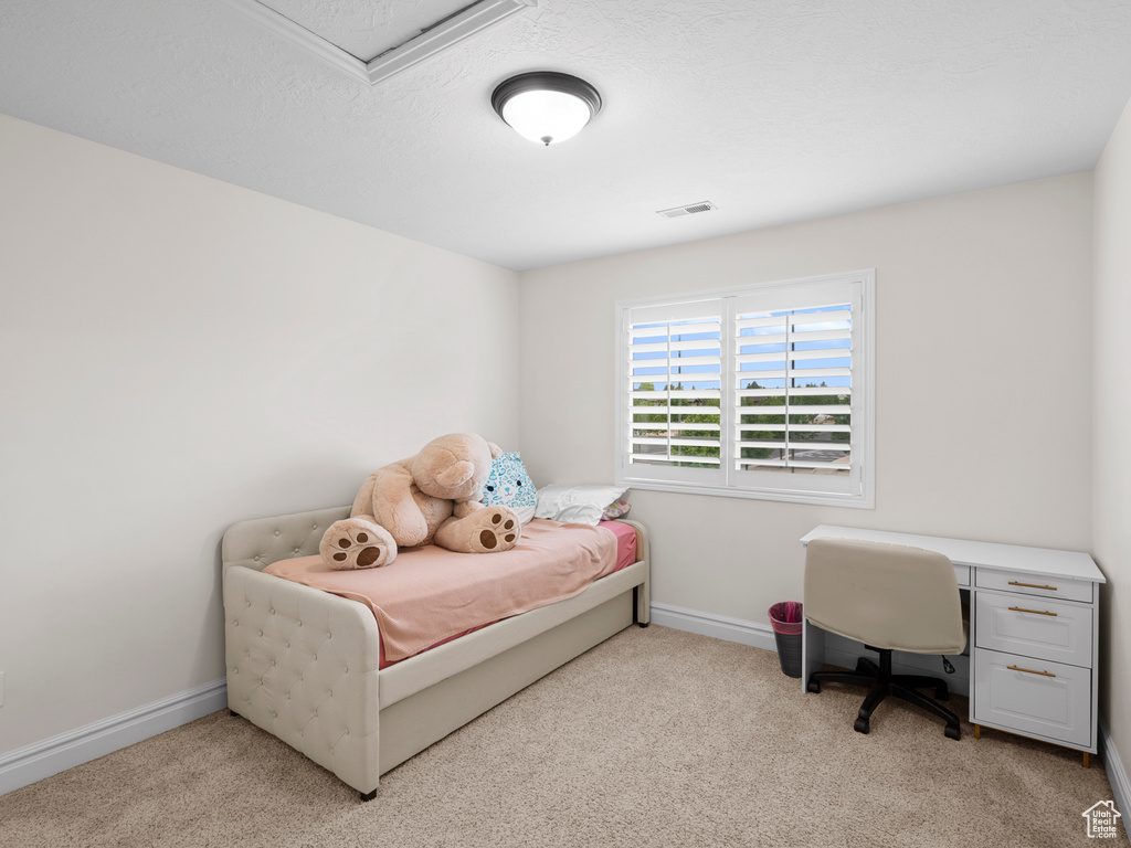 Bedroom with carpet and baseboards