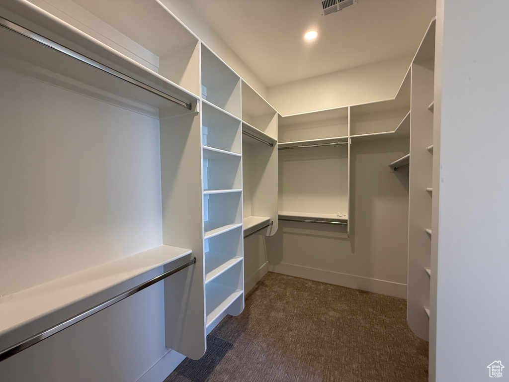 Walk in closet with dark carpet