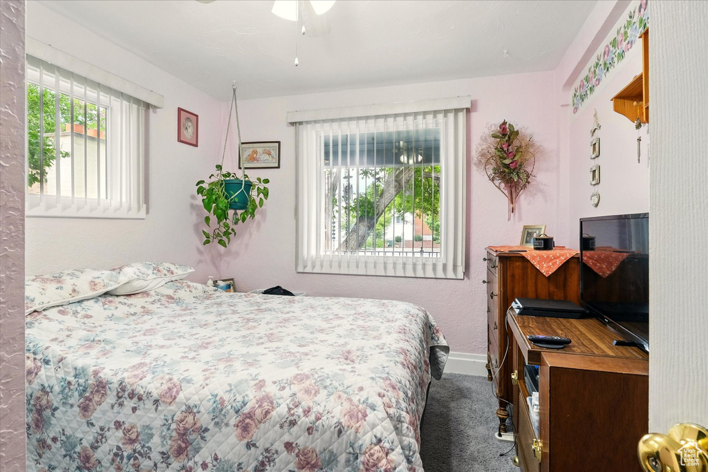 Carpeted bedroom with baseboards