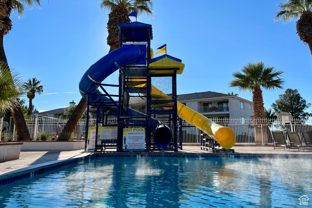 Community pool with fence
