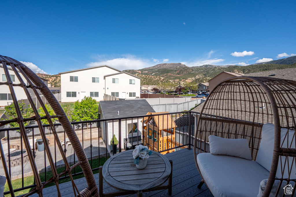 Wooden deck with a mountain view