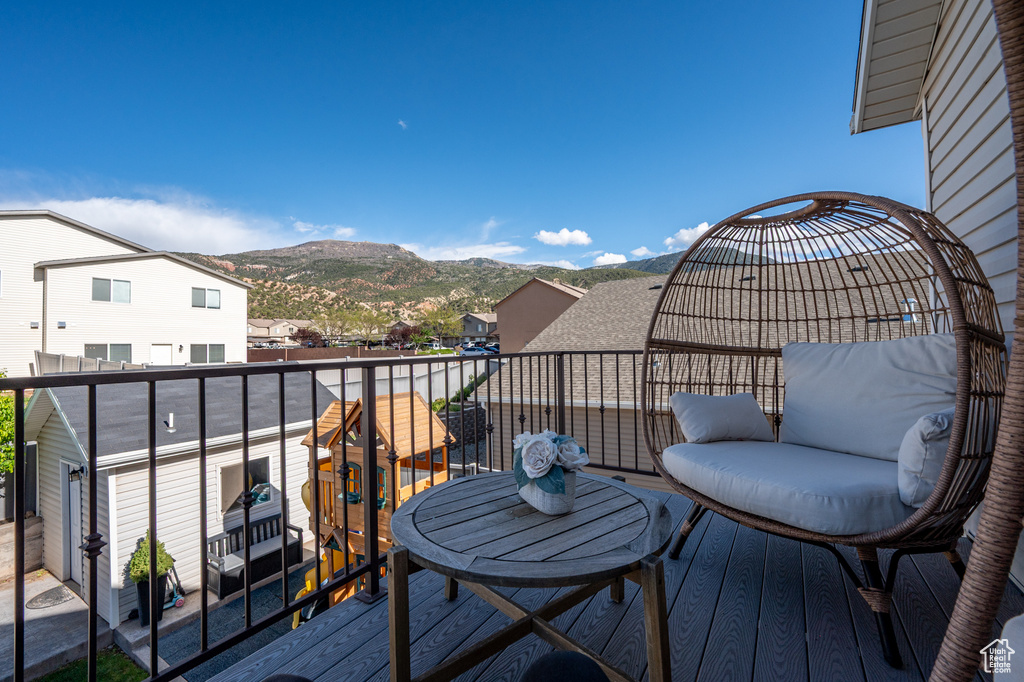 Balcony with a mountain view