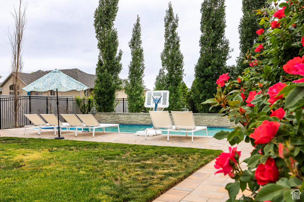 View of swimming pool with a patio area