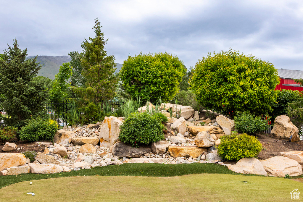 View of yard featuring a mountain view