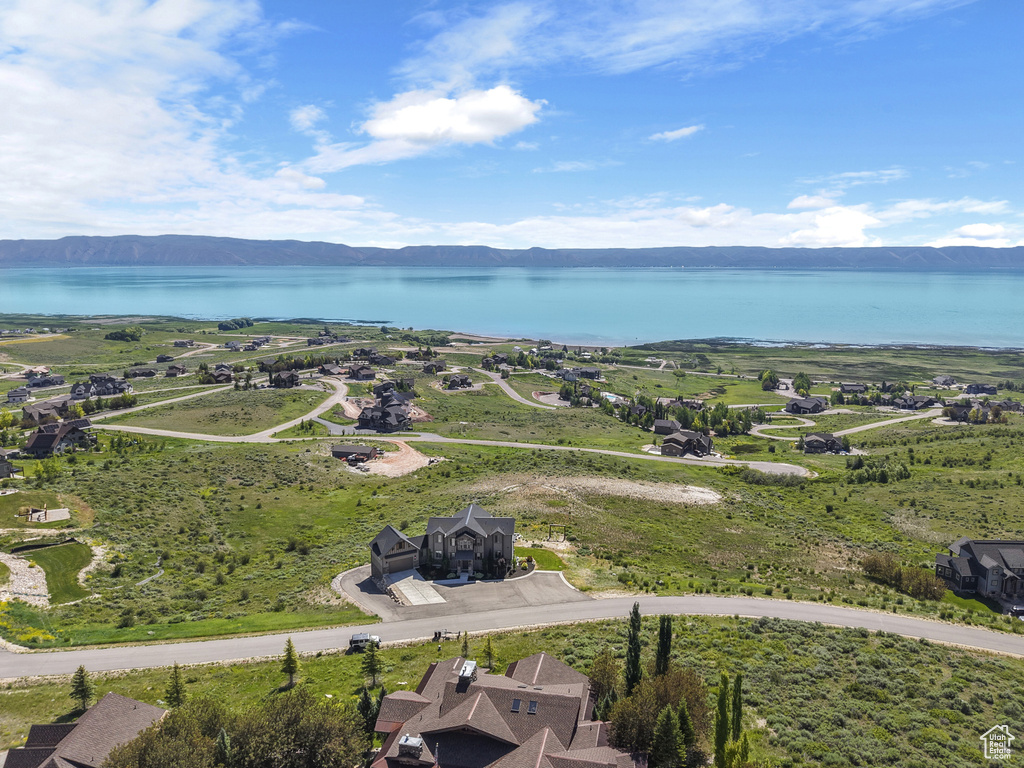 Aerial view of a water and mountain view