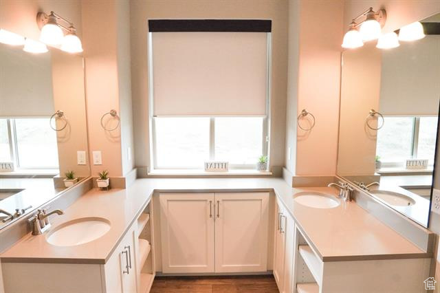 Bathroom featuring vanity and wood finished floors