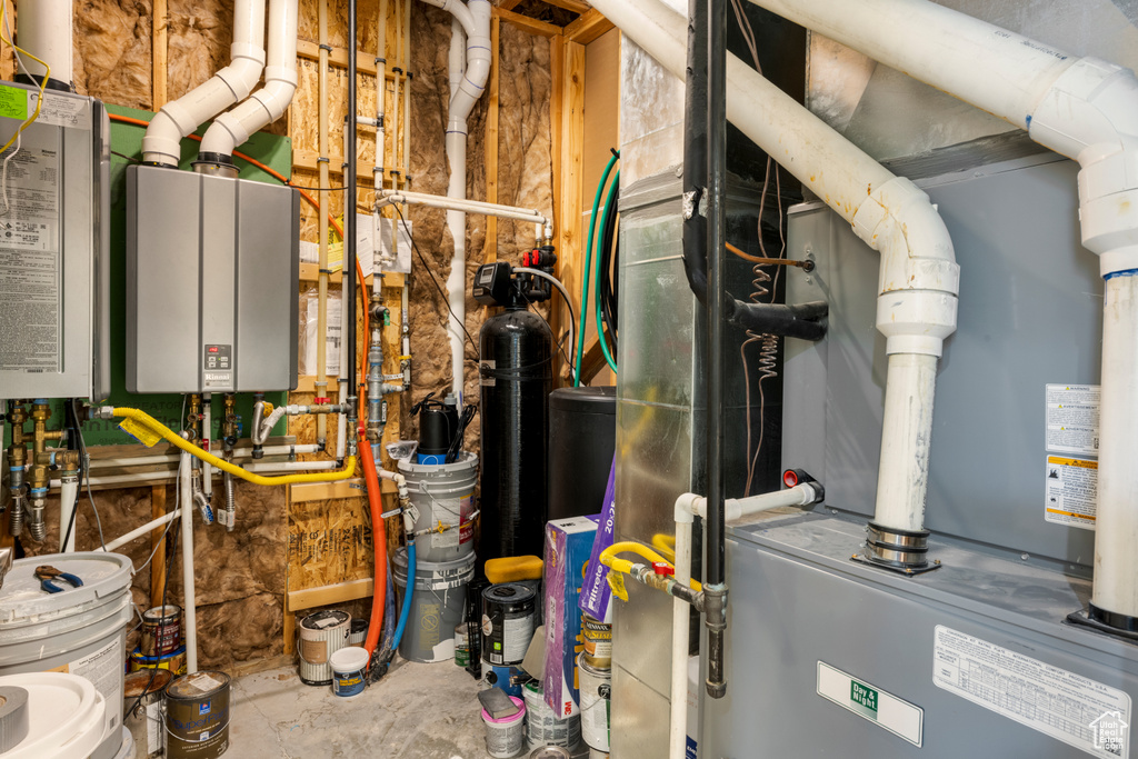 Utilities with heating unit and water heater