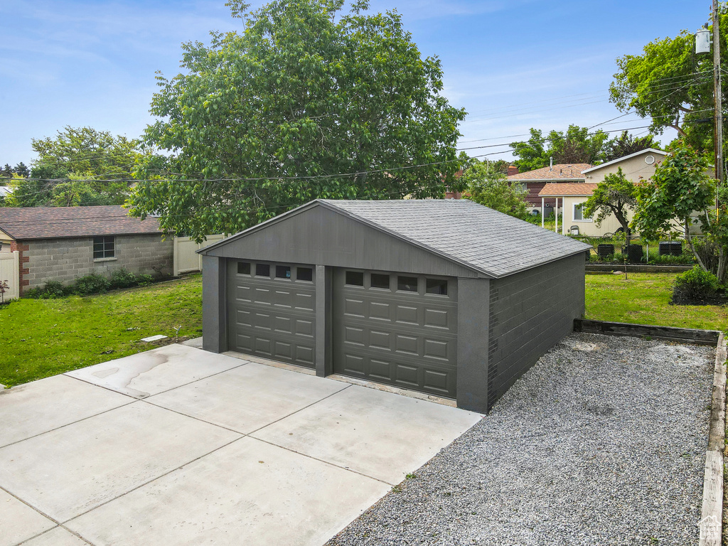 View of detached garage