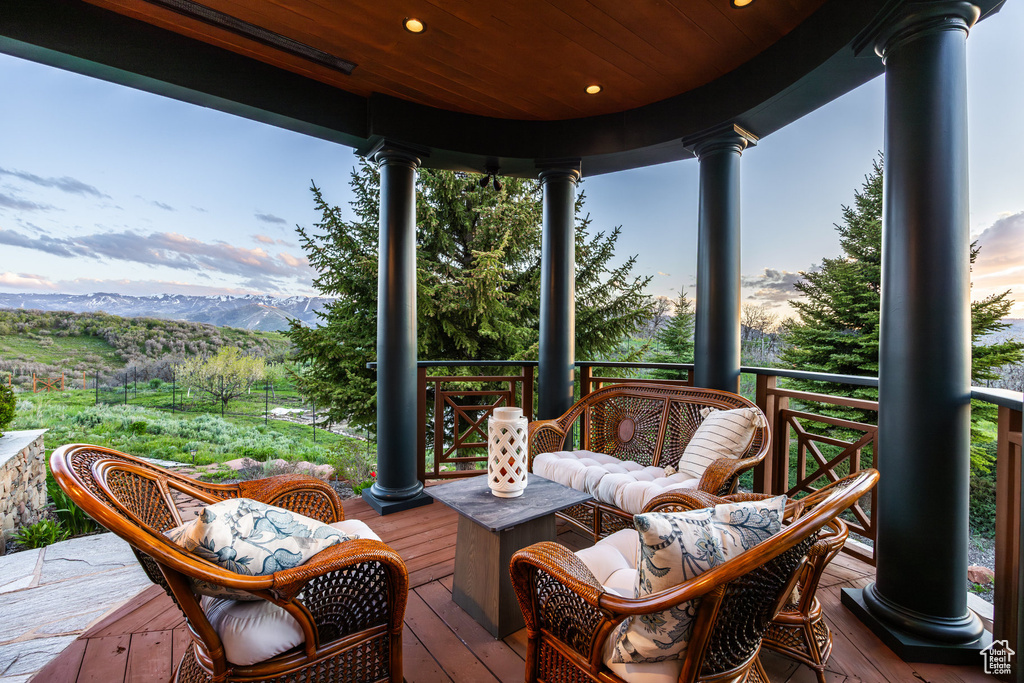 Deck featuring a mountain view