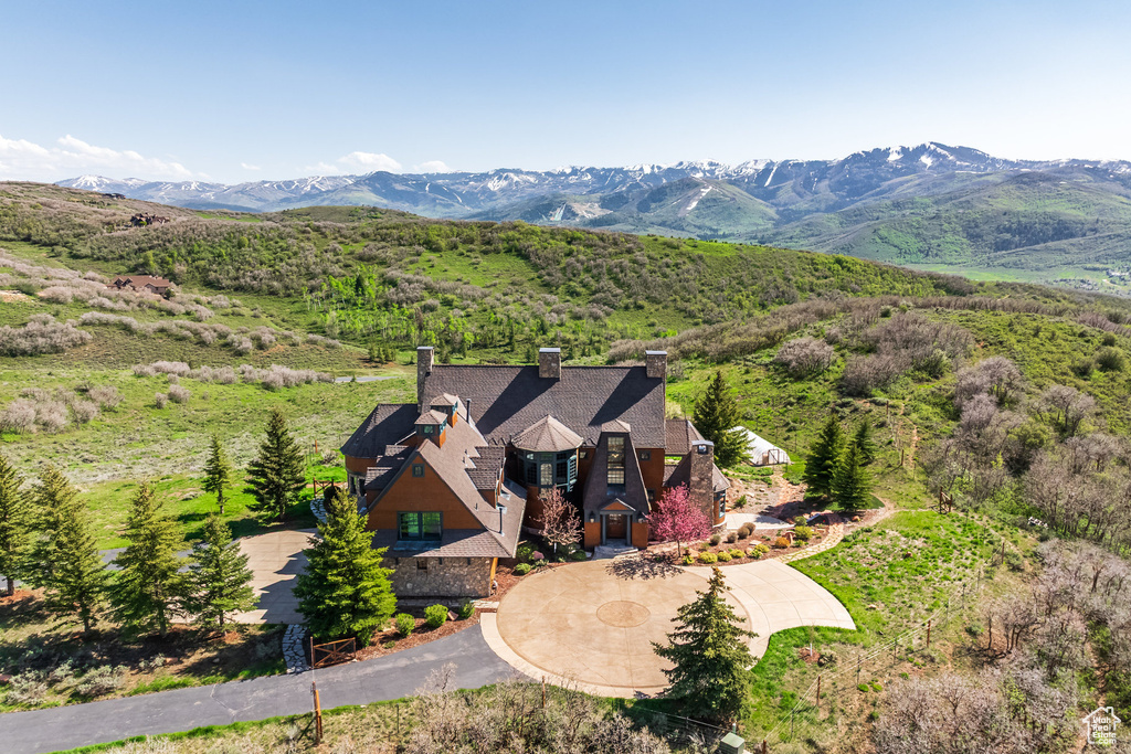 View from above of property with mountains
