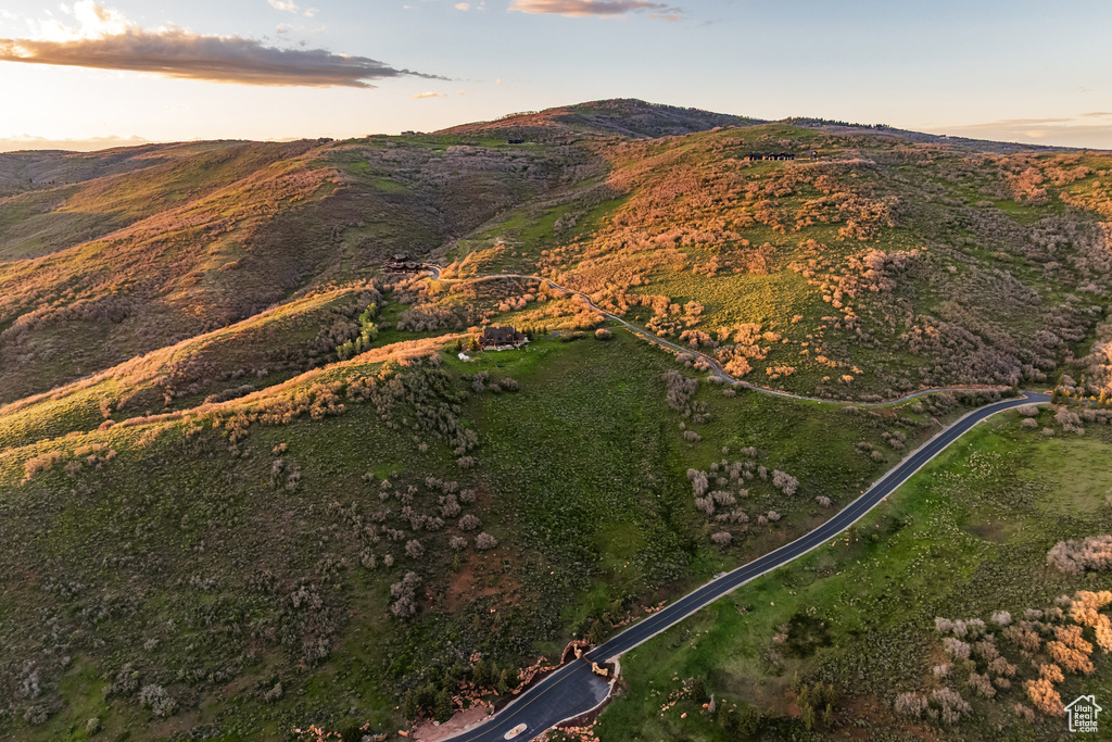 Aerial view at dusk of a mountain view