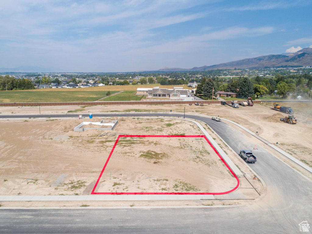 View of property location with property boundaries highlighted and a mountain backdrop