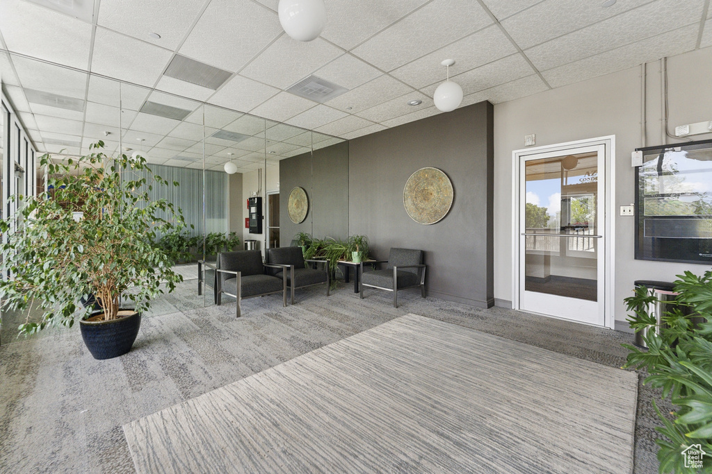 Building lobby featuring a drop ceiling